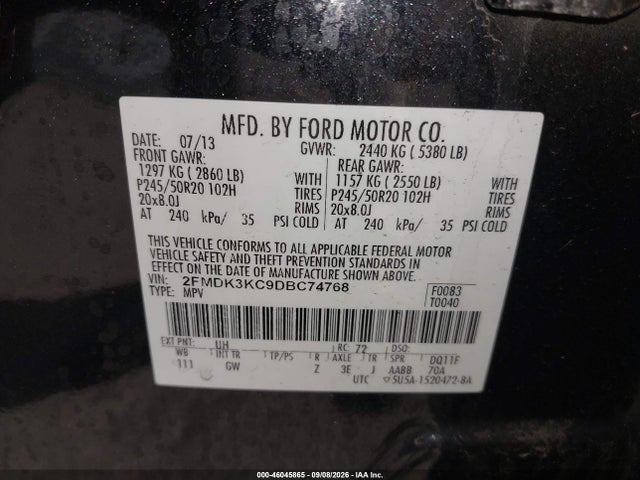 Aukcja sprzedaży 2013 Ford Edge Limited, vin: 2FMDK3KC9DBC74768, numer aukcji: 46045865