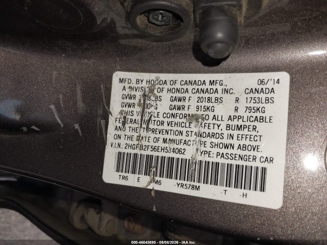 Продажа на аукционе авто 2014 Honda Civic Lx, vin: 2HGFB2F56EH534062, номер лота: 46045895