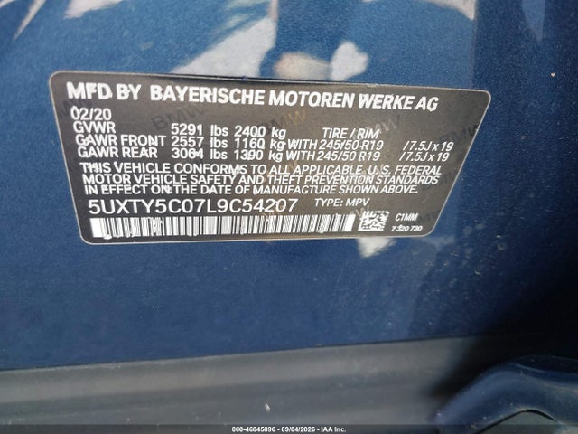 Aukcja sprzedaży 2020 Bmw X3 Xdrive30i, vin: 5UXTY5C07L9C54207, numer aukcji: 46045896