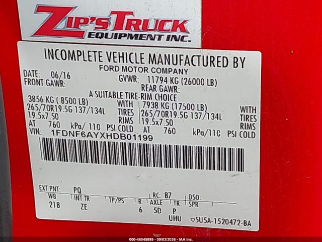 Продажа на аукционе авто 2017 Ford F-650 Gas, vin: 1FDNF6AYXHDB01199, номер лота: 46045899