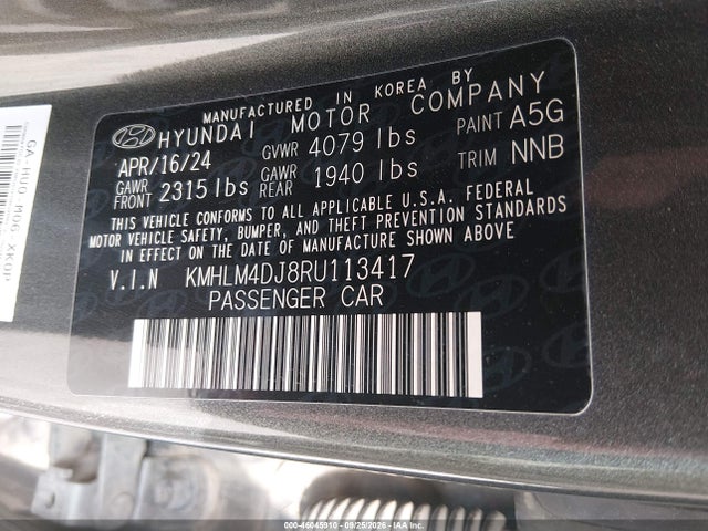 2024 Hyundai Elantra Hybrid Blue მანქანა იყიდება აუქციონზე, vin: KMHLM4DJ8RU113417, აუქციონის ნომერი: 46045910