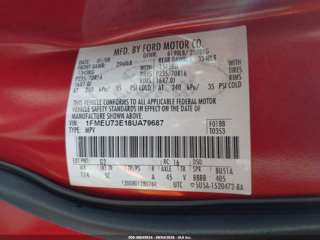 Aukcja sprzedaży 2008 Ford Explorer Xlt, vin: 1FMEU73E18UA79687, numer aukcji: 46045934