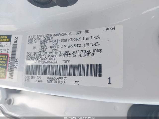 Продажа на аукционе авто 2024 Toyota Tundra Hybrid Capstone 4wd, vin: 5TFVC5DB6RX076204, номер лота: 46045970