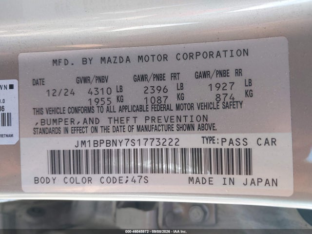 Aukcja sprzedaży 2025 Mazda Mazda3 2.5 Turbo Premium Plus, vin: JM1BPBNY7S1773222, numer aukcji: 46045972