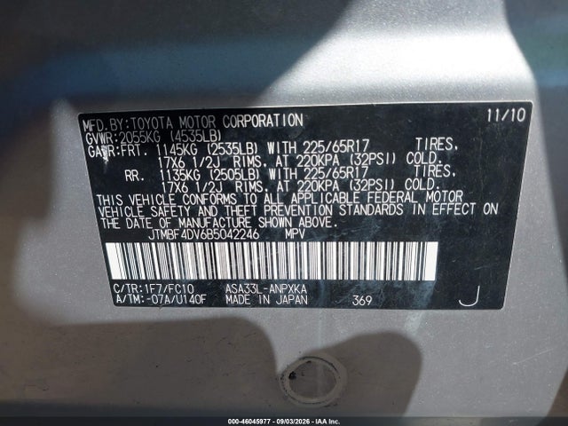 Aukcja sprzedaży 2011 Toyota Rav4, vin: JTMBF4DV6B5042246, numer aukcji: 46045977