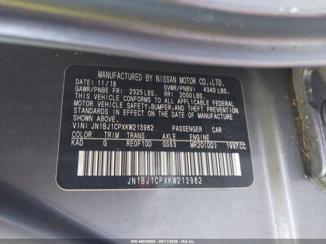 Продаж на аукціоні авто 2019 Nissan Rogue Sport S, vin: JN1BJ1CPXKW213982, номер лоту: 46045985