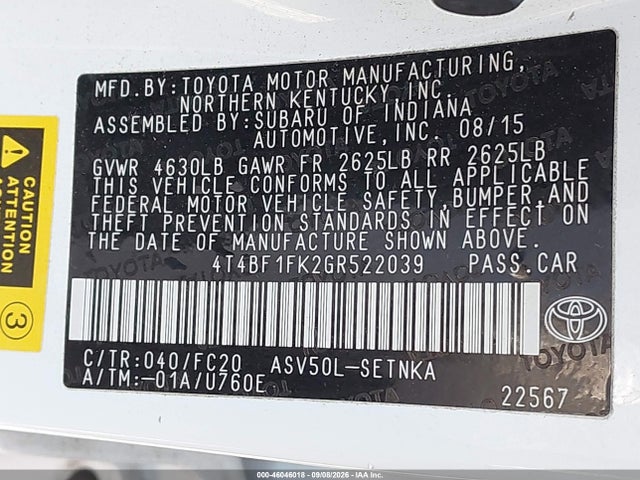 Toyota CAMRY LE 2016 4T4BF1FK2GR522039 Image 9