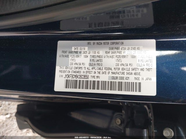 46046033 :رقم المزاد ، JM3KFBCM6K0603658 vin ، 2019 Mazda Cx-5 Touring مزاد بيع