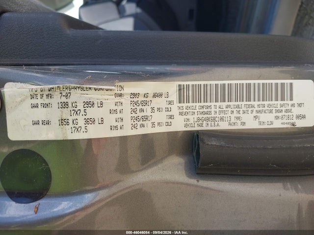 46046084 :رقم المزاد ، 1J8HG48K68C106113 vin ، 2008 Jeep Commander Sport مزاد بيع