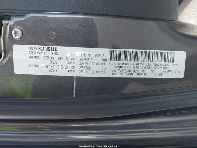 Dodge Grand Caravan Gt 2019 2C4RDGEGXKR564192 Image 9