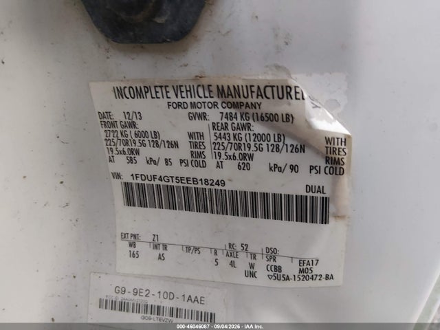 Продажа на аукционе авто 2014 Ford F-450 Chassis Xl, vin: 1FDUF4GT5EEB18249, номер лота: 46046087