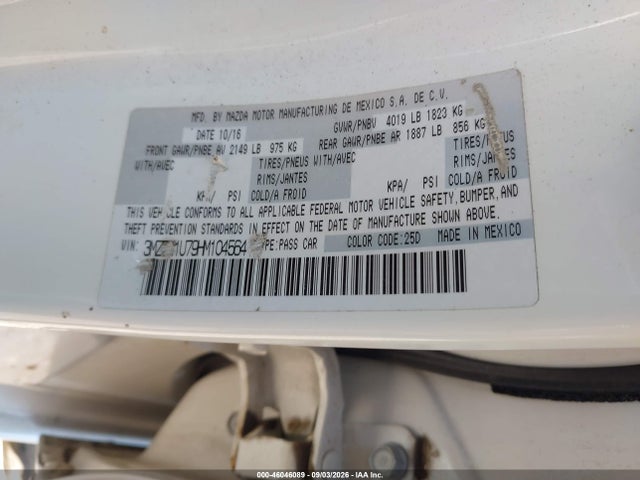 Продажа на аукционе авто 2017 Mazda Mazda3 Sport, vin: 3MZBN1U79HM104564, номер лота: 46046089