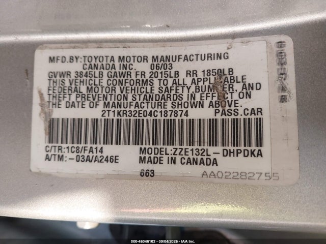 Aukcja sprzedaży 2004 Toyota Matrix Standard, vin: 2T1KR32E04C187874, numer aukcji: 46046102