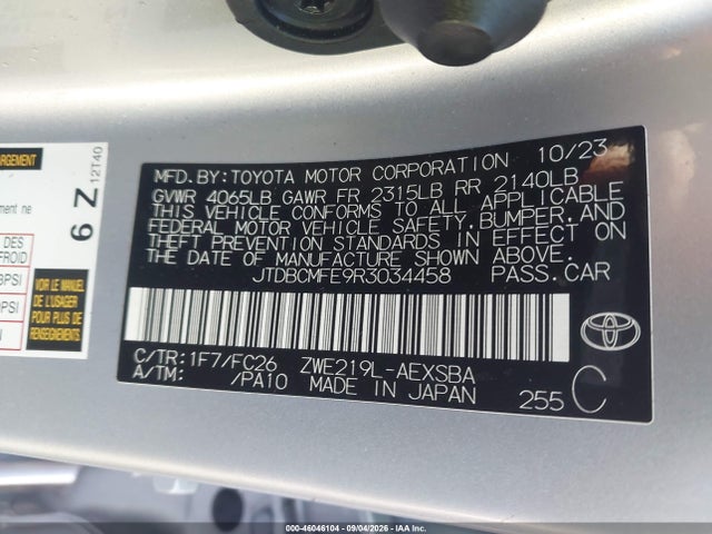 Продаж на аукціоні авто 2024 Toyota Corolla Hybrid Se, vin: JTDBCMFE9R3034458, номер лоту: 46046104