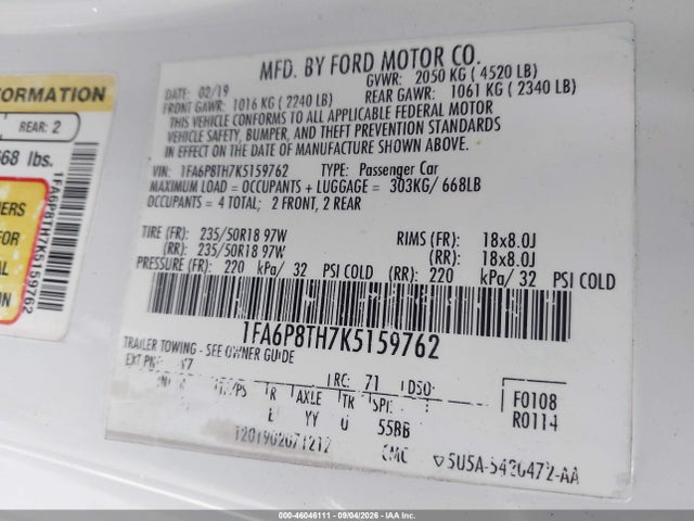 Aukcja sprzedaży 2019 Ford Mustang Ecoboost Premium, vin: 1FA6P8TH7K5159762, numer aukcji: 46046111