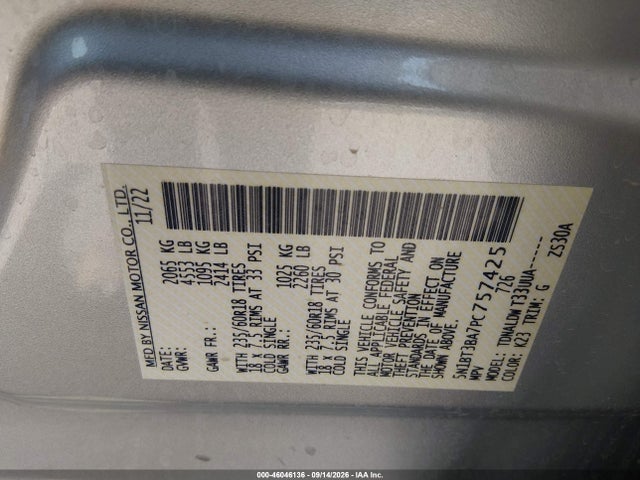 5N1BT3BA7PC757425 Nissan Rogue Sv Fwd