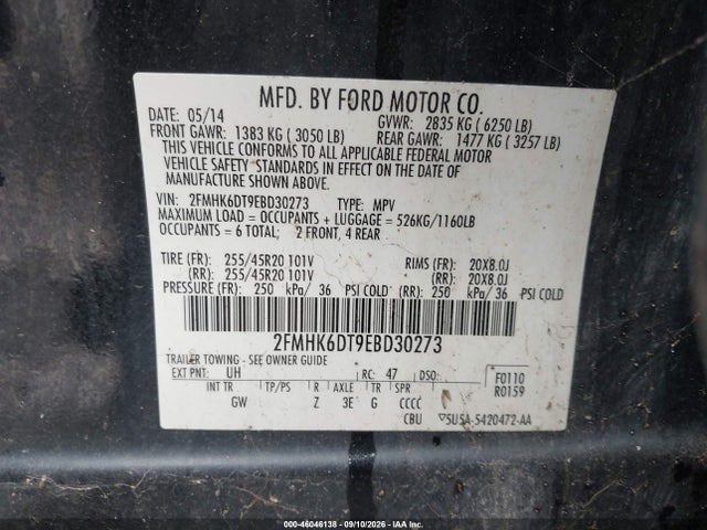 2014 Ford Flex Limited მანქანა იყიდება აუქციონზე, vin: 2FMHK6DT9EBD30273, აუქციონის ნომერი: 46046138