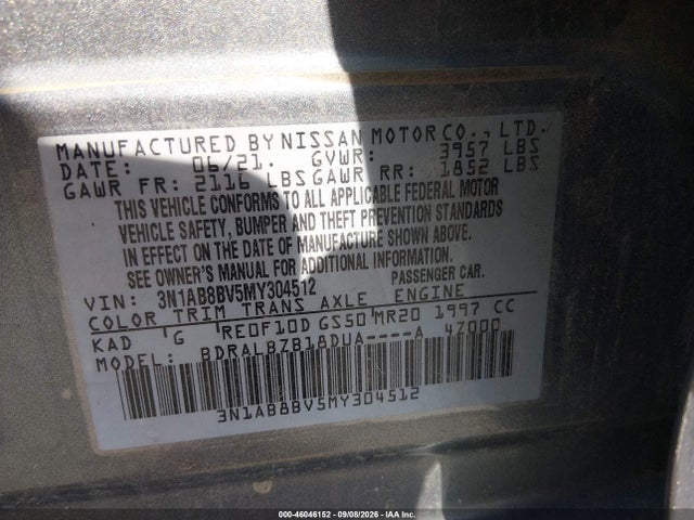 Продаж на аукціоні авто 2021 Nissan Sentra S Xtronic Cvt, vin: 3N1AB8BV5MY304512, номер лоту: 46046152