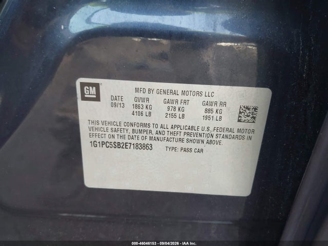 2014 Chevrolet Cruze 1lt Auto მანქანა იყიდება აუქციონზე, vin: 1G1PC5SB2E7183863, აუქციონის ნომერი: 46046153
