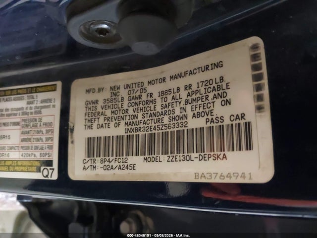Продаж на аукціоні авто 2005 Toyota Corolla S, vin: 1NXBR32E45Z563332, номер лоту: 46046191