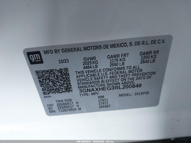 Продажа на аукционе авто 2024 Chevrolet Equinox Fwd Ls, vin: 3GNAXHEG3RL200849, номер лота: 46046201