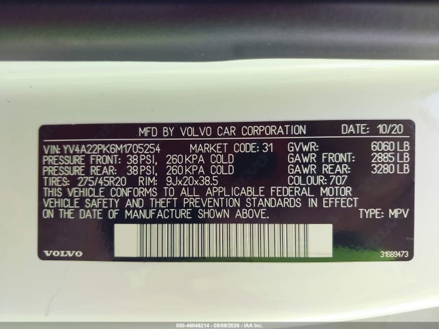 Продаж на аукціоні авто 2021 Volvo Xc90 T6 Momentum 7 Passenger, vin: YV4A22PK6M1705254, номер лоту: 46046214