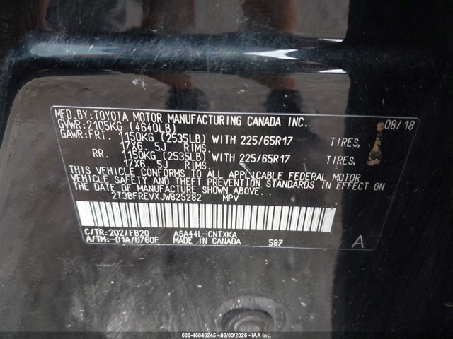 Продаж на аукціоні авто 2018 Toyota Rav4 Le, vin: 2T3BFREVXJW825282, номер лоту: 46046245