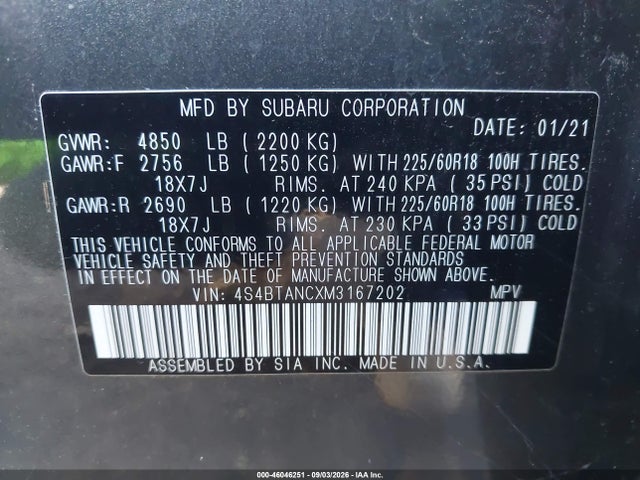 Subaru Outback Limited 2021 4S4BTANCXM3167202 Image 9