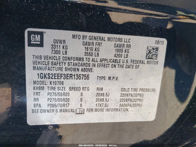 46046255 :رقم المزاد ، 1GKS2EEF3ER136756 vin ، 2014 Gmc Yukon Denali مزاد بيع
