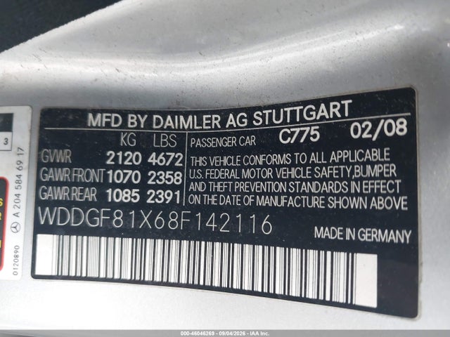 Продаж на аукціоні авто 2008 Mercedes-benz C 300 Luxury 4matic/sport 4matic, vin: WDDGF81X68F142116, номер лоту: 46046269