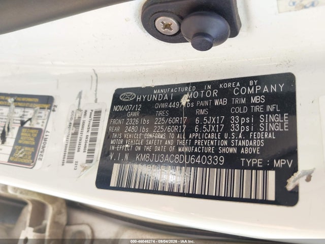 Продаж на аукціоні авто 2013 Hyundai Tucson Gls, vin: KM8JU3AC8DU640339, номер лоту: 46046274