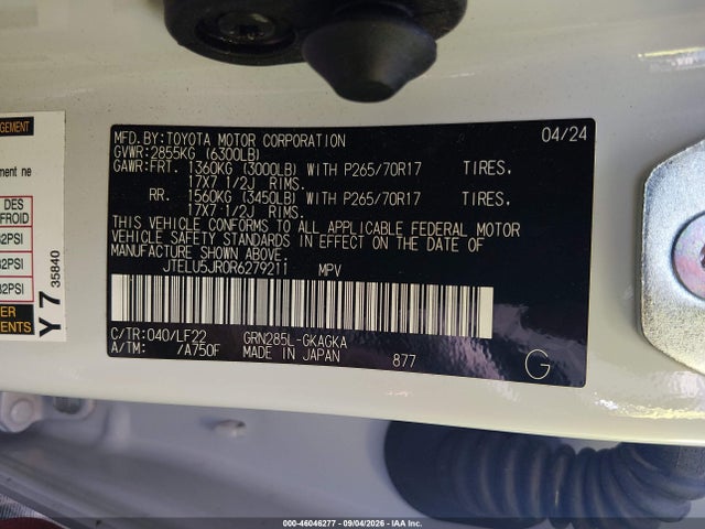 2024 Toyota 4runner Trd Pro მანქანა იყიდება აუქციონზე, vin: JTELU5JR0R6279211, აუქციონის ნომერი: 46046277