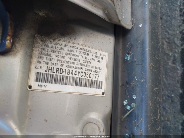 Aukcja sprzedaży 2000 Honda Cr-v Lx, vin: JHLRD1844YC050177, numer aukcji: 46046281
