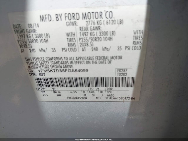 Продаж на аукціоні авто 2015 Ford Explorer Xlt, vin: 1FM5K7D85FGA64099, номер лоту: 46046289