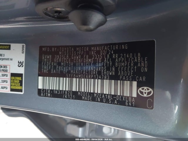 Продажа на аукционе авто 2024 Toyota Corolla Le, vin: 5YFB4MDE6RP134783, номер лота: 46046295