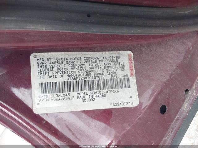Aukcja sprzedaży 1996 Lexus Es 300, vin: JT8BF12GXT0157612, numer aukcji: 46046299