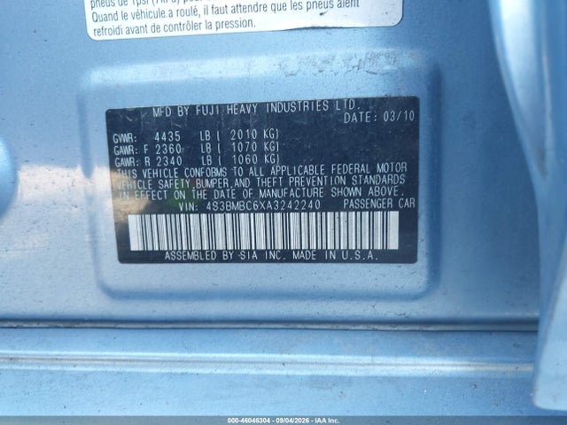 46046304 :رقم المزاد ، 4S3BMBC6XA3242240 vin ، 2010 Subaru Legacy 2.5i Premium مزاد بيع