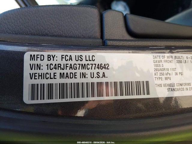 46046310 :رقم المزاد ، 1C4RJFAG7MC774642 vin ، 2021 Jeep Grand Cherokee Laredo E 4x4 مزاد بيع