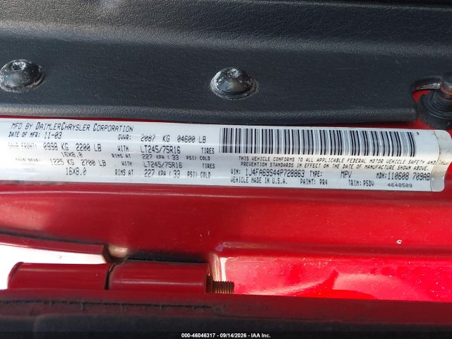 46046317 :رقم المزاد ، 1J4FA69S44P728863 vin ، 2004 Jeep Wrangler Rubicon مزاد بيع