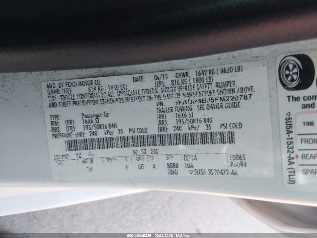Продаж на аукціоні авто 2015 Ford Fiesta Se, vin: 3FADP4BJ5FM220787, номер лоту: 46046326