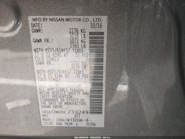 Nissan ROGUE SV 2017 5N1AT2MN1HC739249 Image 9