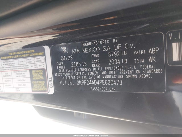 2023 Kia Forte Lxs მანქანა იყიდება აუქციონზე, vin: 3KPF24AD4PE630473, აუქციონის ნომერი: 46046344