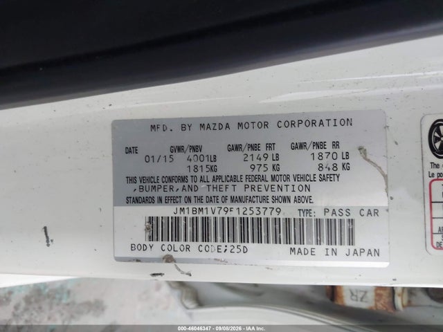 Aukcja sprzedaży 2015 Mazda Mazda3 I Touring, vin: JM1BM1V79F1253779, numer aukcji: 46046347