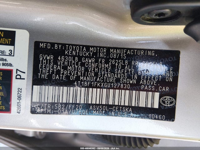 Продажа на аукционе авто 2016 Toyota Camry Se, vin: 4T1BF1FKXGU127830, номер лота: 46046362