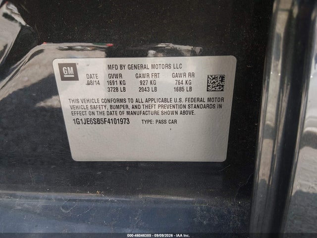46046385 :رقم المزاد ، 1G1JE6SB5F4101973 vin ، 2015 Chevrolet Sonic Ltz Auto مزاد بيع