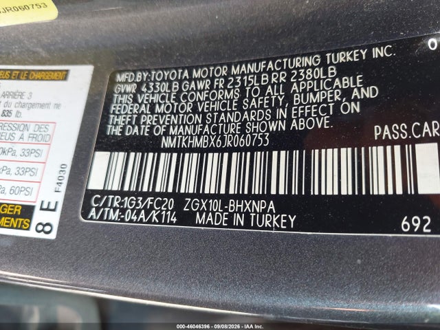 Aukcja sprzedaży 2018 Toyota C-hr Xle, vin: NMTKHMBX6JR060753, numer aukcji: 46046396