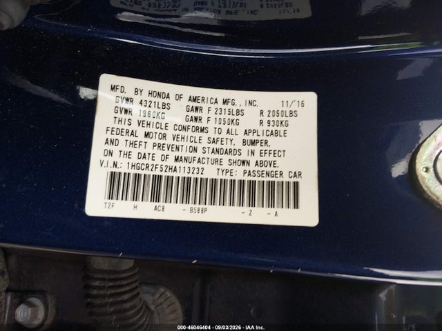Aukcja sprzedaży 2017 Honda Accord Sport, vin: 1HGCR2F52HA113232, numer aukcji: 46046404