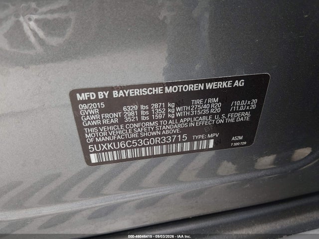 Продаж на аукціоні авто 2016 Bmw X6 Xdrive50i, vin: 5UXKU6C53G0R33715, номер лоту: 46046415