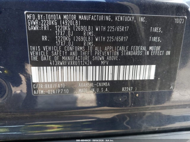 Aukcja sprzedaży 2024 Toyota Rav4 Hybrid Xle, vin: 4T3RWRFVXRU112424, numer aukcji: 46046428