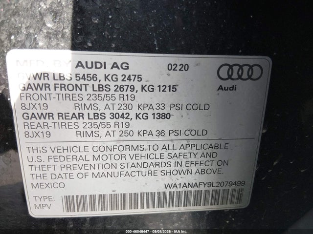 Aukcja sprzedaży 2020 Audi Q5 Premium 45 Tfsi Quattro S Tronic, vin: WA1ANAFY9L2079499, numer aukcji: 46046447